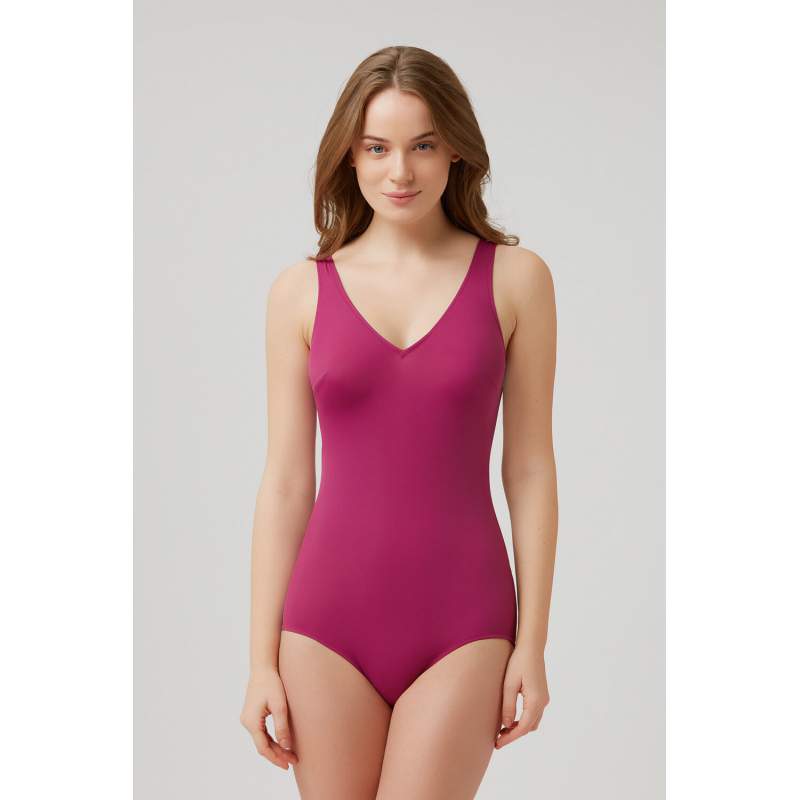 Rosy Straight-Up V-Neck Swimsuit