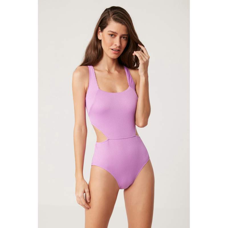 Nahali Side Low-cut Straight Colored Swimsuit
