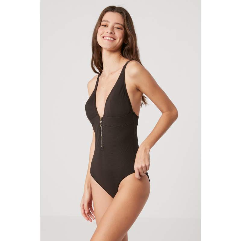 Kupri Zipper Detail V-Neck Swimsuit Kupri Zipper Detail V-Neck Swimsuit