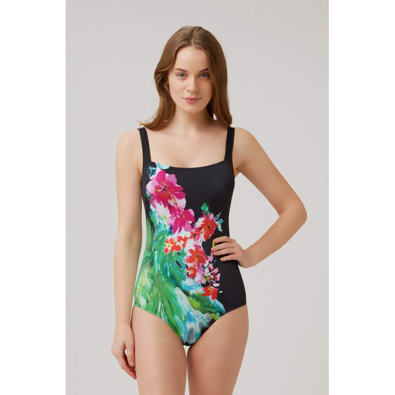Helga Simple Patterned Gathering Swimsuit