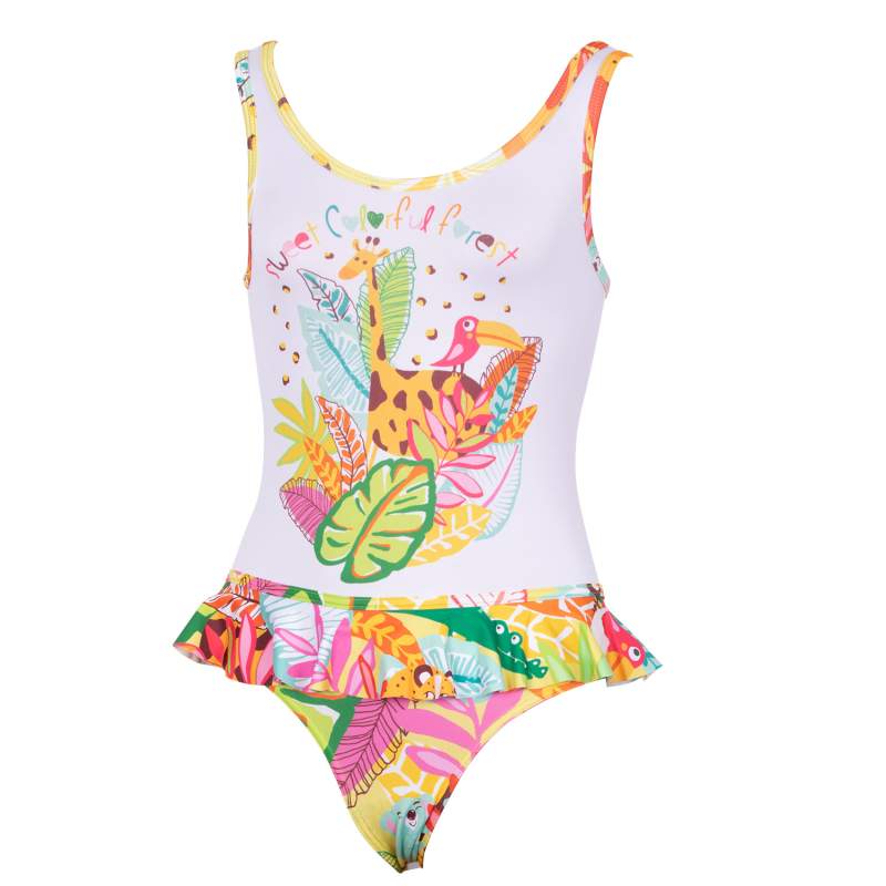Color Tropical Pattern Girls Kids Swimwear
