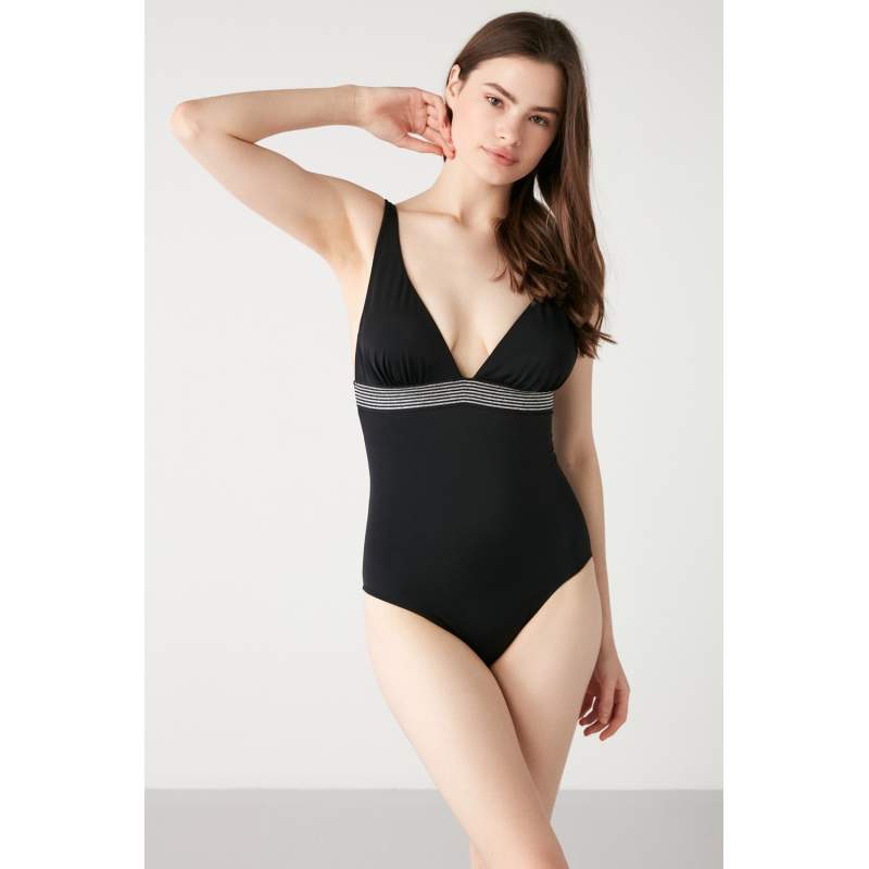 Makpa Elastic Detailed Blue Color Swimsuit