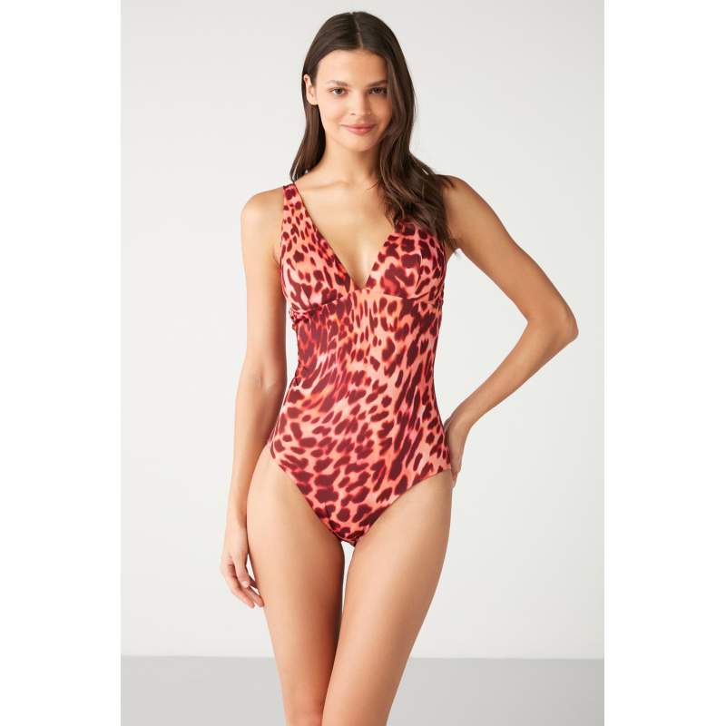 Lohem Leopard Patterned V-Neck Swimsuit