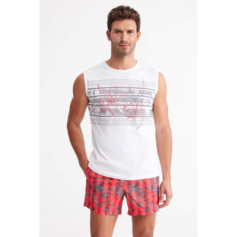 Sum Önü Printed Zero Sleeve Marine Tank Top