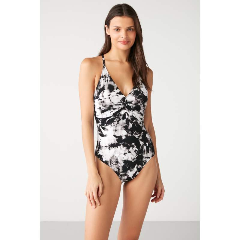 Kelaboon Patterned Back Detailed V-Neck Swimsuit Kelaboon Patterned Back Detailed V-Neck Swimsuit