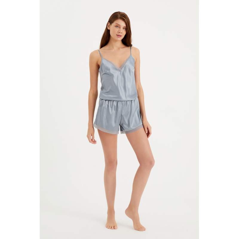 Alisa Transparent Detailed Satin Shorts