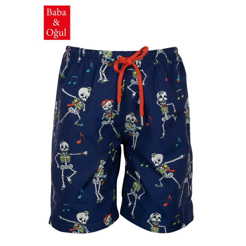 Skull Pattern Kids' Swim Shorts