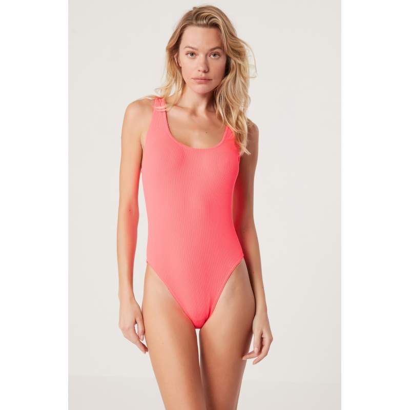 Elimel Self-Textured Solid Color Swimsuit Elimel Self-Textured Solid Color Swimsuit