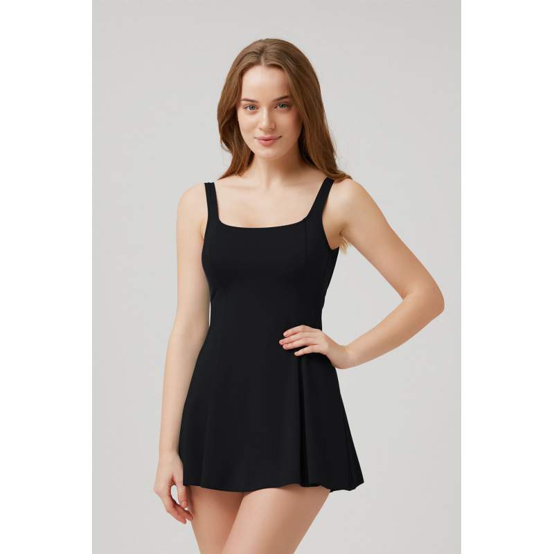 Rota Straight Color Backless Dress Swimsuit