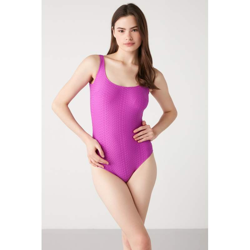 Lara Self-Textured Solid Color Swimsuit