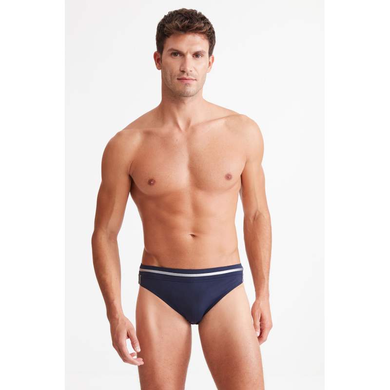 Port Denim Shiny Stripe Thong Thong Swimsuit
