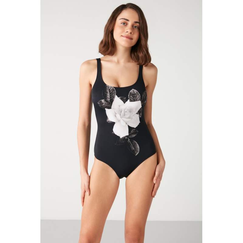 Mava Gül Patterned Round Neck Swimsuit