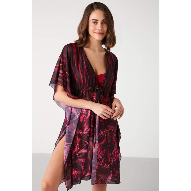 Valgun Leaf Patterned Short Dress