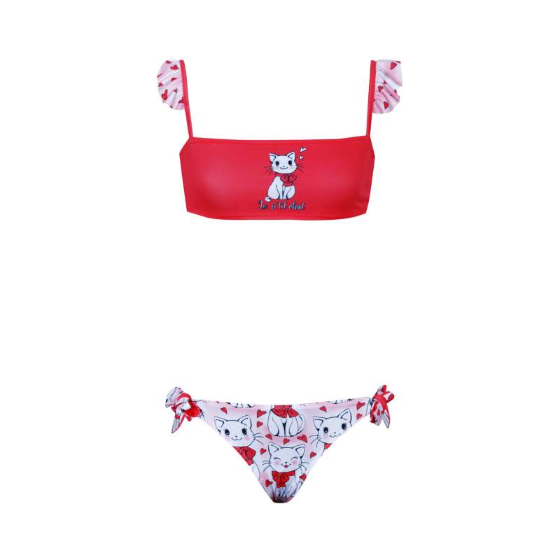 Chat Cat Patterned Kids Bikini Set