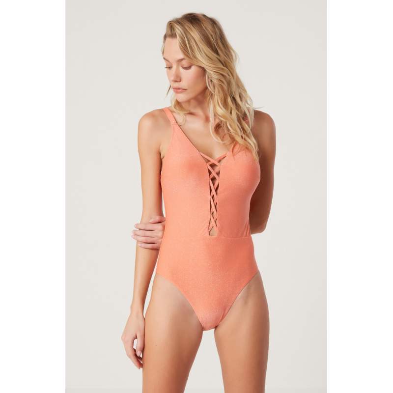 Exa G's Decollete Shiny Fabric Swimsuit