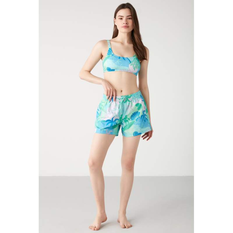 Share Patterned Pocket Elastic Waist Shorts