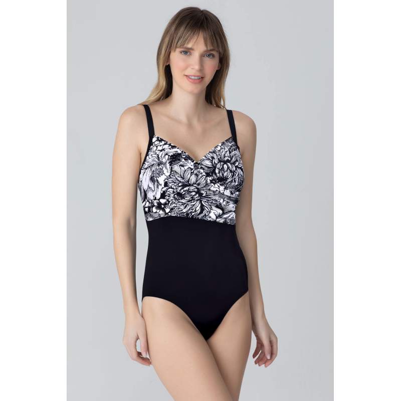 Mely Patterned Double Breasted Contouring Swimsuit