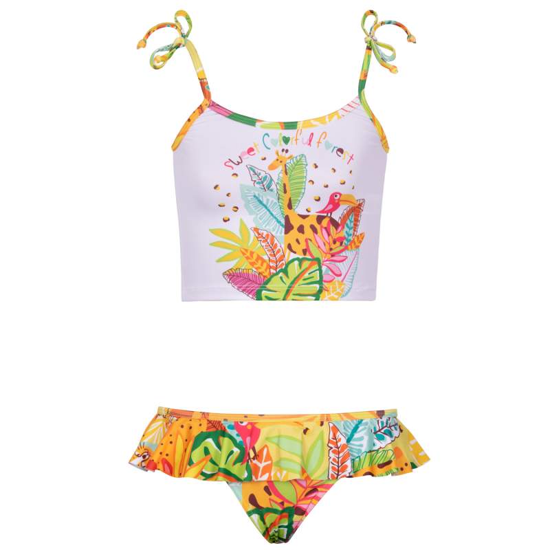 Color Tropical Pattern Kids Tankini Set