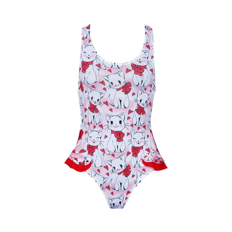 Chat Cat Patterned Childrens Swimwear