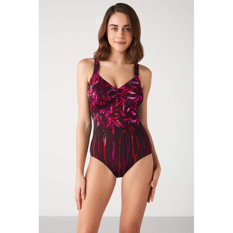 Valgun Leaf Patterned Gathering Swimsuit
