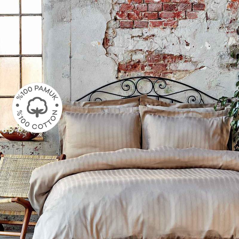 Karaca Home Charm Bold Beige 100% Cotton Satin Double Duvet Cover Set Karaca Home Charm Bold Beige 100% Cotton Satin Double Duvet Cover Set