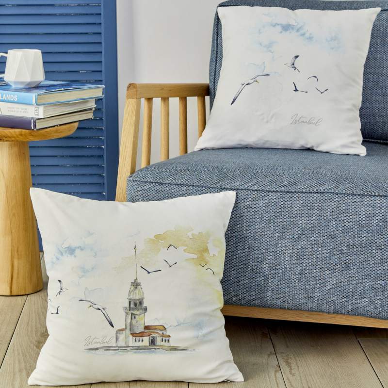 Karaca Home Maidens Tower Indigo Throw Pillow Karaca Home Maidens Tower Indigo Throw Pillow