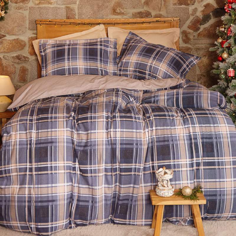 Karaca Home Lanza Navy Blue 100% Cotton Flannel Single Duvet Cover Set Karaca Home Lanza Navy Blue 100% Cotton Flannel Single Duvet Cover Set