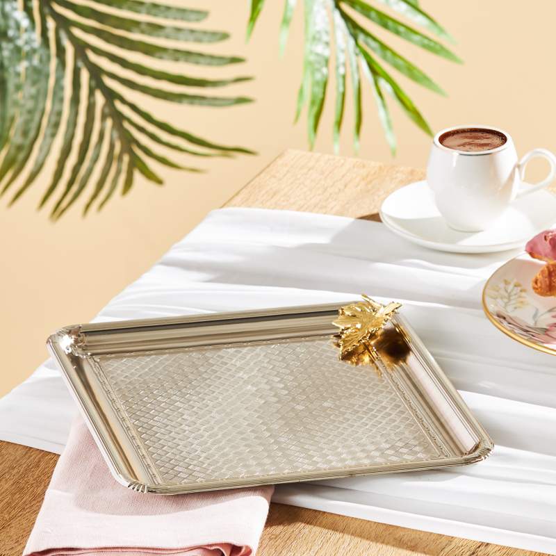 Emsan Leafy Square Tray Platinum