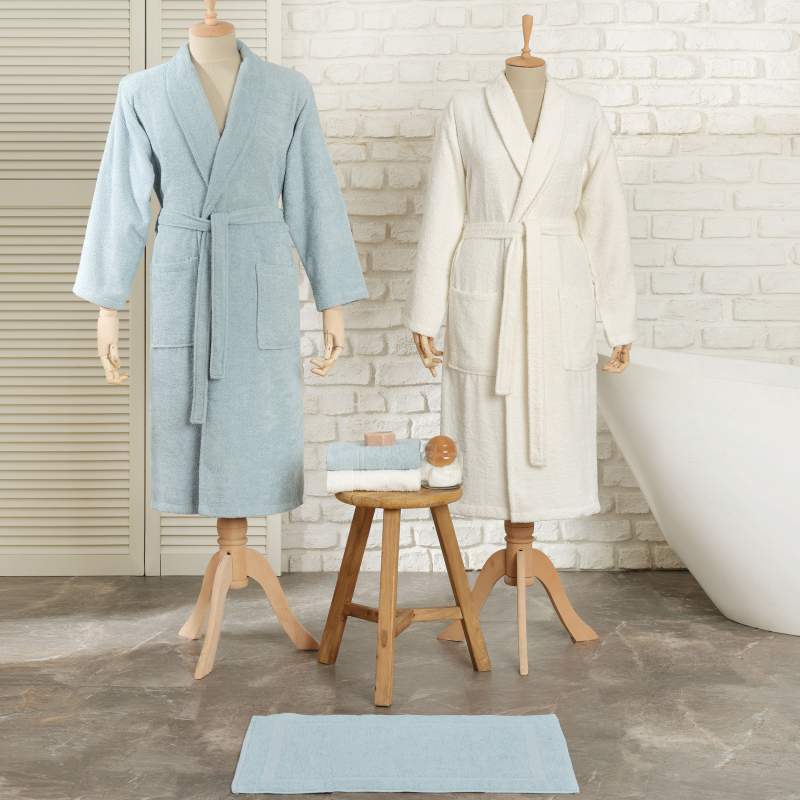 Timeless Maren Ecru-Blue 5-Piece Family Bathrobe Set Timeless Maren Ecru-Blue 5-Piece Family Bathrobe Set