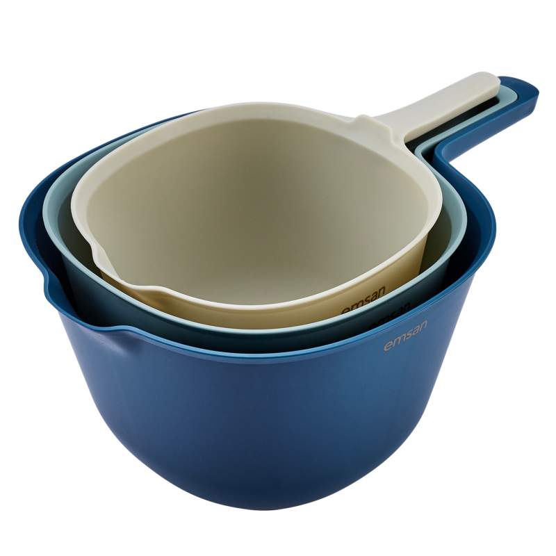 Emsan Benefito 3-Piece Dark Blue Mixing Bowl with Strainer
