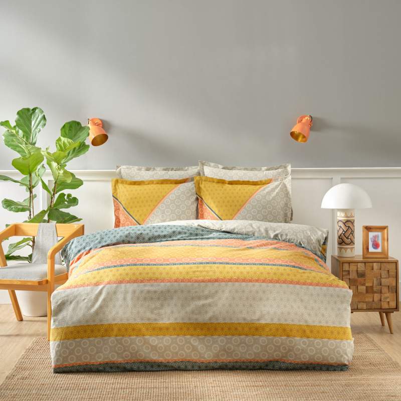 Karaca Home Selena Mustard Double 100% Cotton Duvet Cover Set Karaca Home Selena Mustard Double 100% Cotton Duvet Cover Set