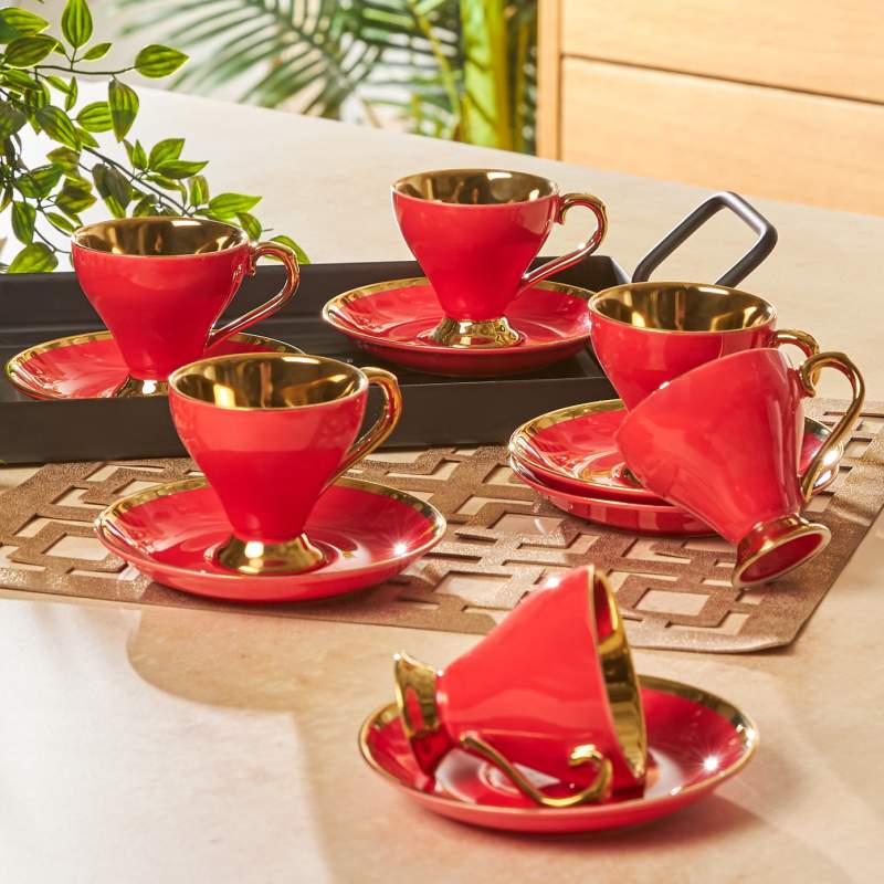 Emsan Luxury Red Set of 6 Coffee Cups 90 ml