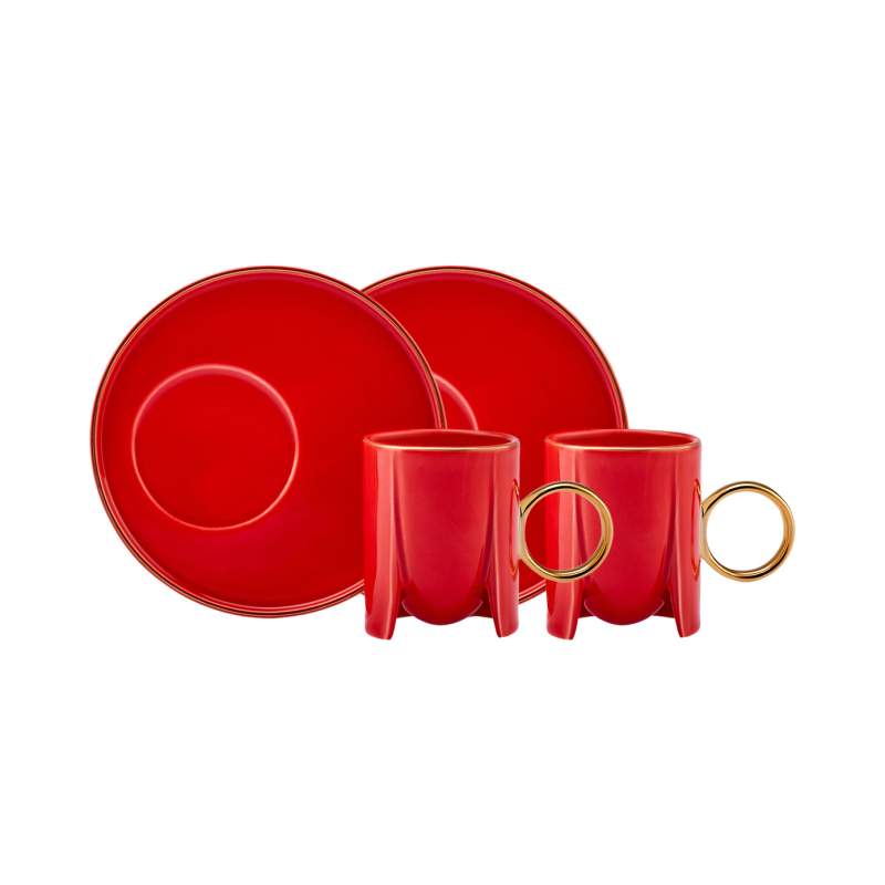Karaca Adel Red Espresso Cup for 2 People 75 ml