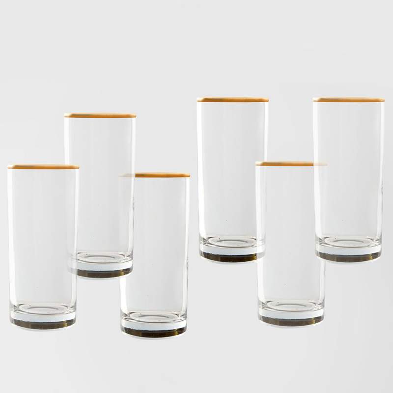 Jumbo New Ronat Set of 6 Soft Drink Glasses with Gold Rim