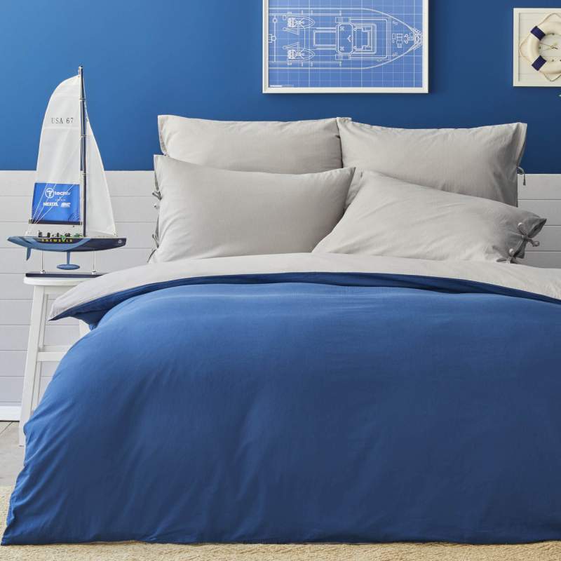 Nautica Home Pruva Gray Navy Blue Double Sided Single Duvet Cover Set