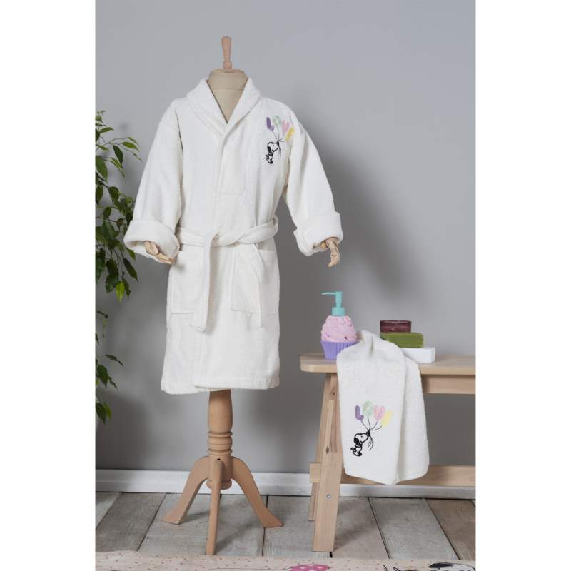 Peanuts by Karaca Home Love Offwhite Embroidered Child Bathrobe Set 4-6 Years Peanuts by Karaca Home Love Offwhite Embroidered Child Bathrobe Set 4-6 Years