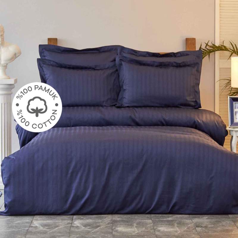 Karaca Home Charm Bold Navy Blue 100% Cotton Satin Single Duvet Cover Set Karaca Home Charm Bold Navy Blue 100% Cotton Satin Single Duvet Cover Set