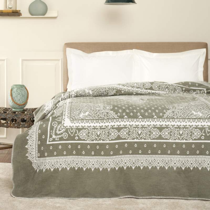 Karaca Home Evelina Green Double Cotton Blanket Karaca Home Evelina Green Double Cotton Blanket