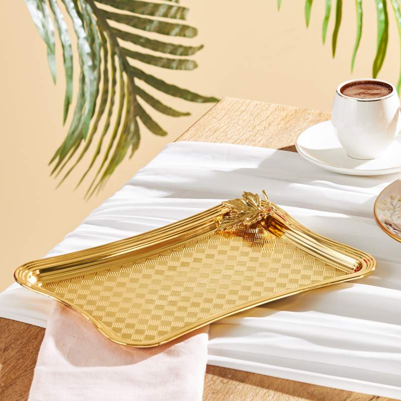 Emsan Leafy Rectangular Tray Gold