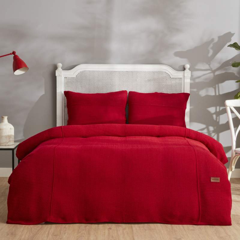 Karaca Home Rimba Double Knitwear Bedspread Set Red Karaca Home Rimba Double Knitwear Bedspread Set Red