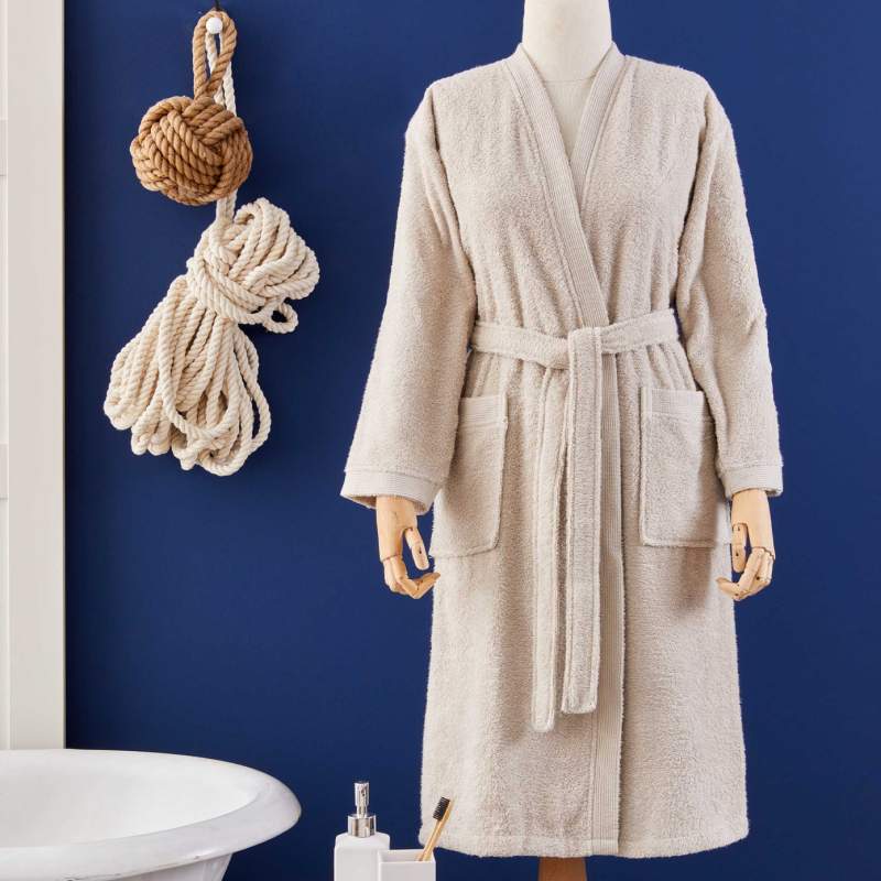 Nautica Home Bow Beige 100% Cotton Bathrobe S/M Nautica Home Bow Beige 100% Cotton Bathrobe S/M