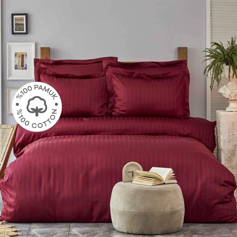 Karaca Home Charm Bold Claret Red 100% Cotton Satin Single Duvet Cover Set Karaca Home Charm Bold Claret Red 100% Cotton Satin Single Duvet Cover Set