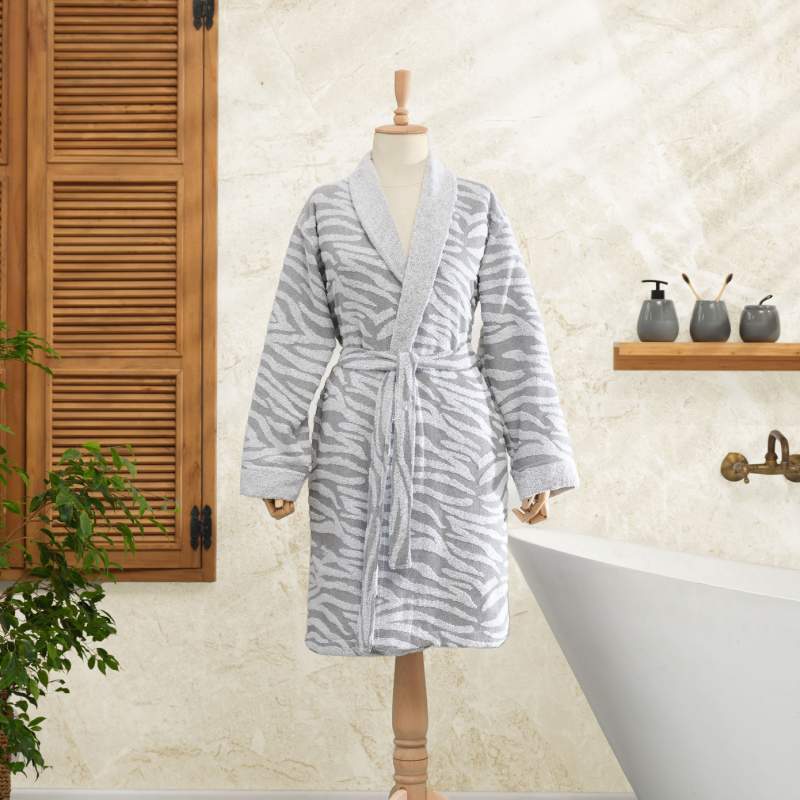 Karaca Home Zebra Gray 100% Cotton Bathrobe X/XL Karaca Home Zebra Gray 100% Cotton Bathrobe X/XL