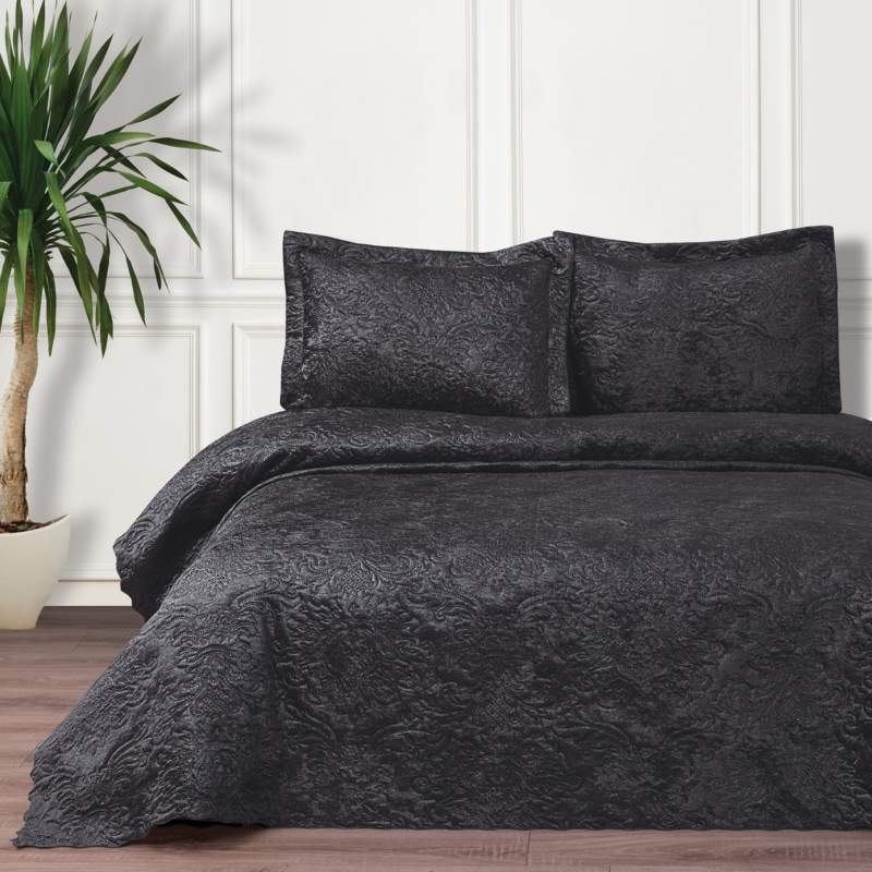 Karaca Home Nilah Anthracite Velvet Double Bedspread Karaca Home Nilah Anthracite Velvet Double Bedspread