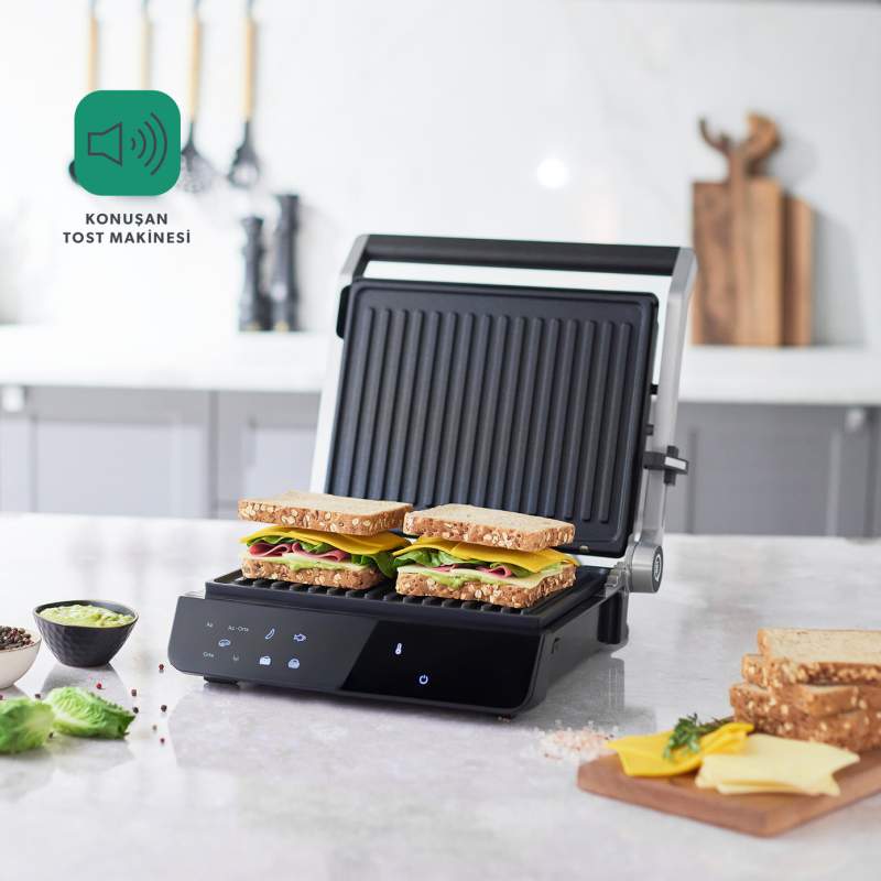 Homend Grilliant 1343H Glass Surface, 5 Ready Programs, Cast Plate, Led Screen Talking Toaster