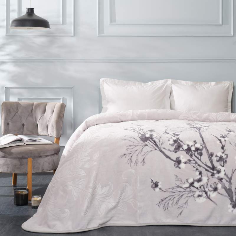 Karaca Home Sakura Gray Double Embosy Blanket Karaca Home Sakura Gray Double Embosy Blanket