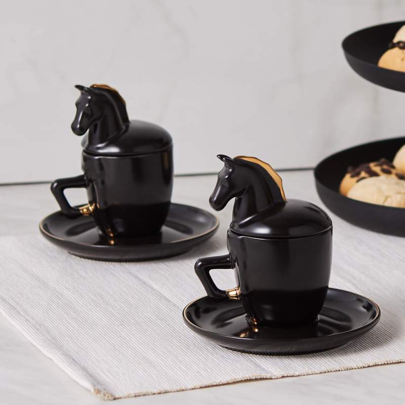 Karaca Black Horse Set of 2 Coffee Cups 90 ml
