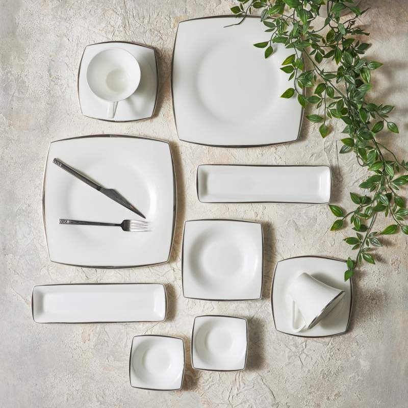 Karaca Fine Pearl Agate Platin 26 Pieces 6 Person Breakfast/Serving Set Square