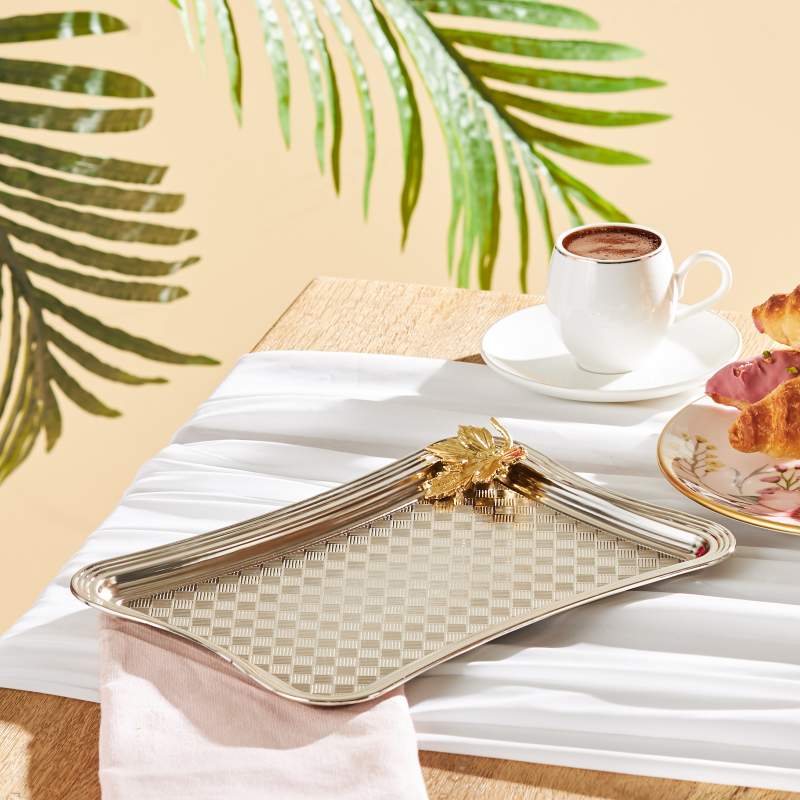 Emsan Leafy Rectangular Tray Platinum
