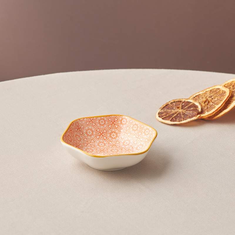 Karaca Floral Orange Hexagon Snack Plate 10 cm